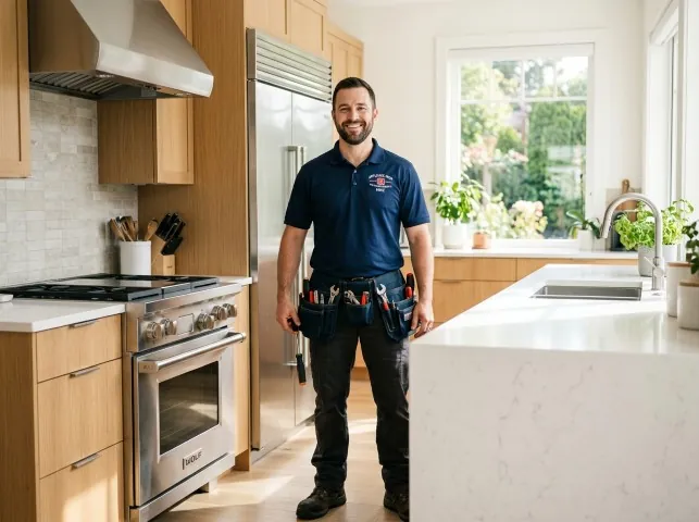 Appliance Repair Hero technician in a Anaheim, CA kitchen after an appliance repair